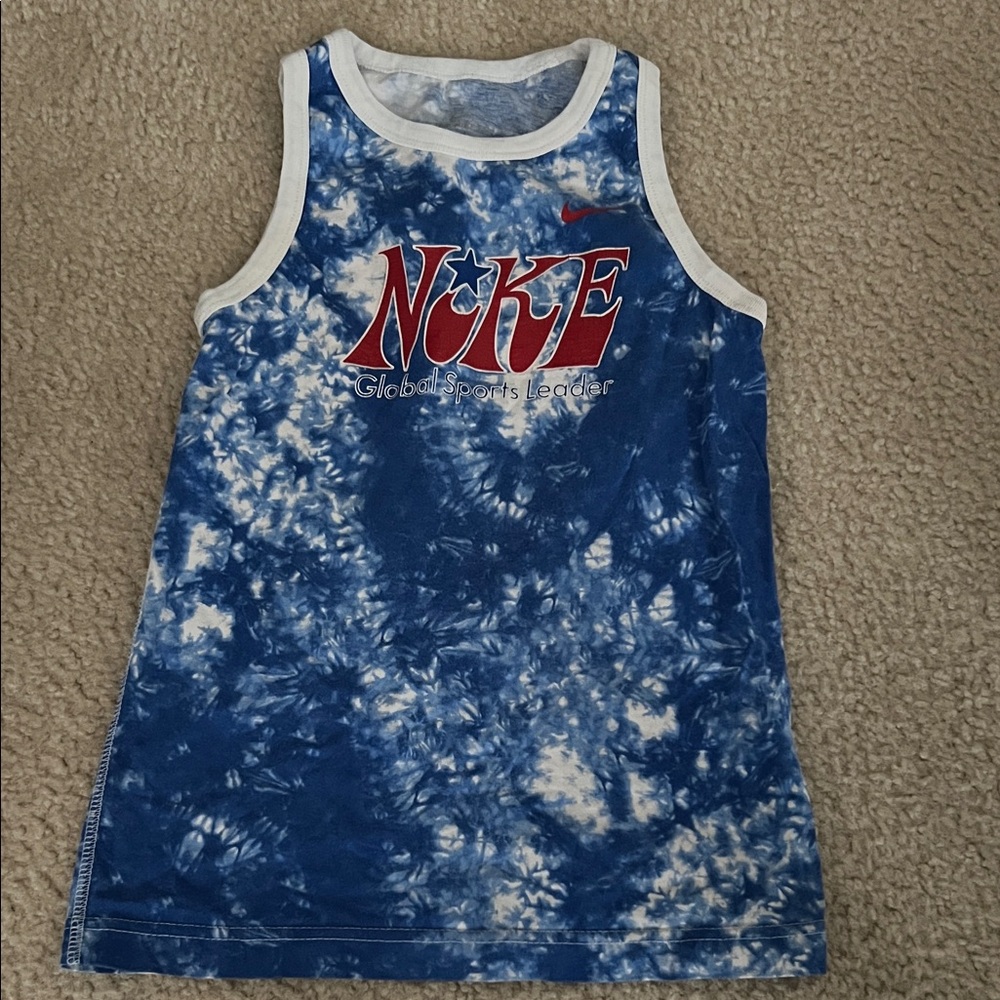 Nike Kids Blue and White Tie-Dye Tank Top